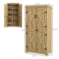 Outsunny Wooden Garden Shed, Outdoor Storage Cabinet With Waterproof Galvanized Metal Roof, Narrow Tool Shed With 3 Shelves And Lockable Door, Natural Natural Wood