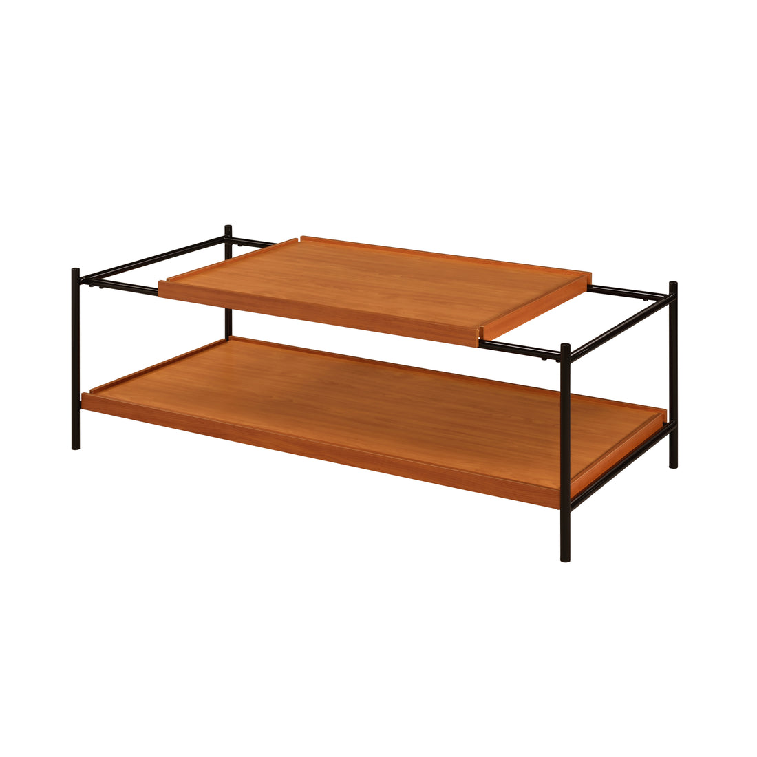 Honey Oak And Black 2 Shelf Coffee Table Honey Primary Living Space Oak Rectangular Wood Metal
