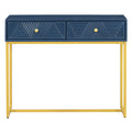 Modern Sleek Console Table Two Drawers With Stripe Design For Living Room And Entryway Navy Navy Mdf