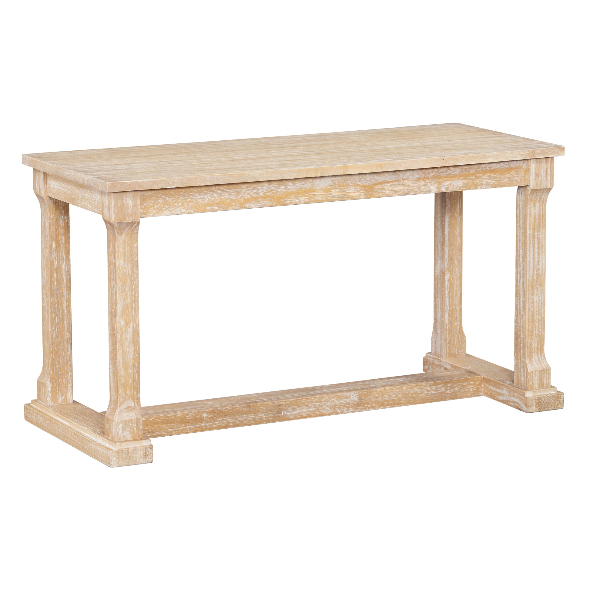 6 Piece Wood Dining Table Set With Storage Shelf And Curved Legs, Kitchen Table Set With Bench And 4 Removable Cushions Dining Chairs, Modern Style, Natural Beige Cushion Wood Dining Room Distressed Finish Rubberwood Rectangular Dining Table With Bench