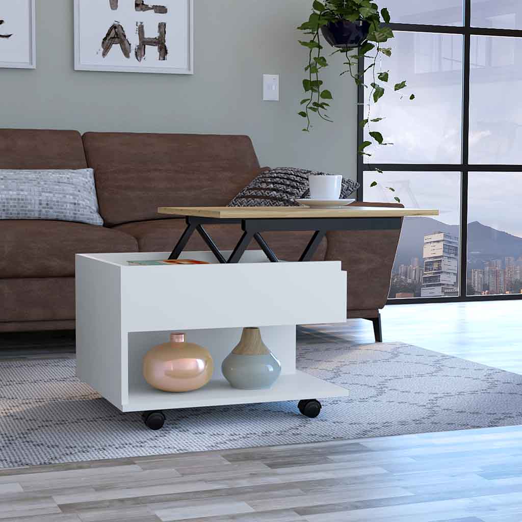 Luanda Lift Top Coffee Table, Casters, One Shelf Multicolor Desk Top Primary Living Space Modern Freestanding Rectangular Coffee & End Tables Rectangular Particle Board Engineered Wood