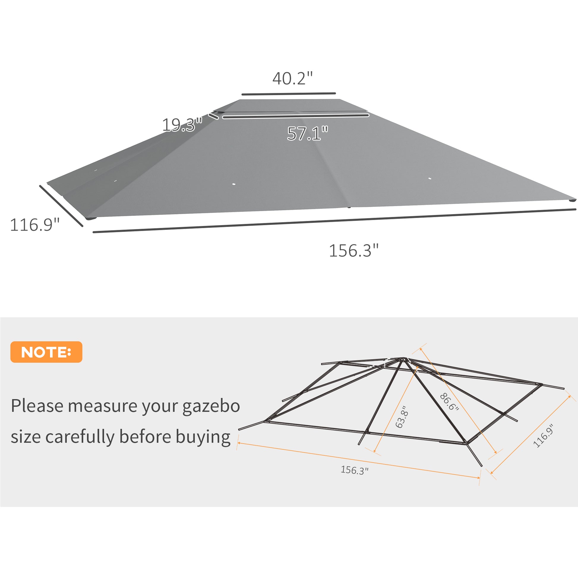 Outsunny 10' X 13' Gazebo Canopy Replacement, Outdoor Gazebo Cover Top Roof Replacement With Vents And Drain Holes, Top Cover Only , Light Gray Gray Polyester