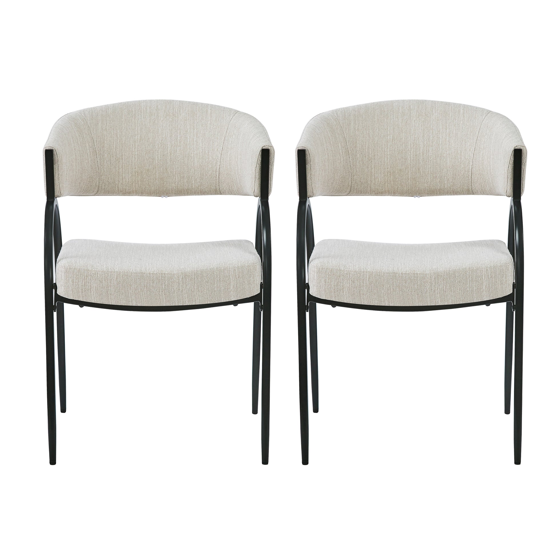 Upholstered Dining Chairs With Metal Legs Set Of 2 ,Beige Beige Fabric Metal