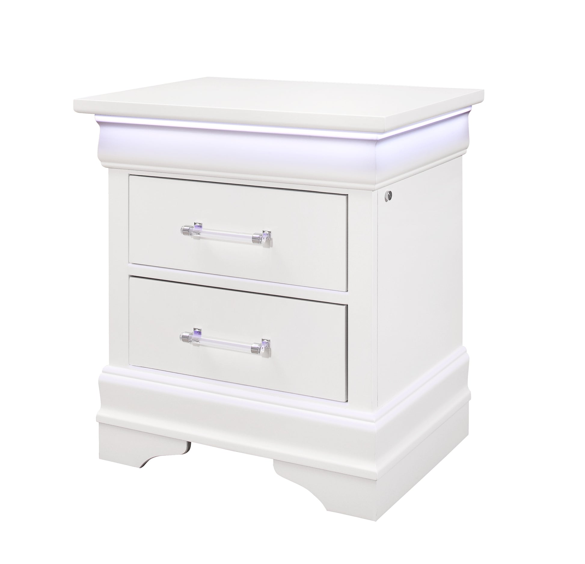 Charlston White Nightstand With Led White Solid Wood Mdf