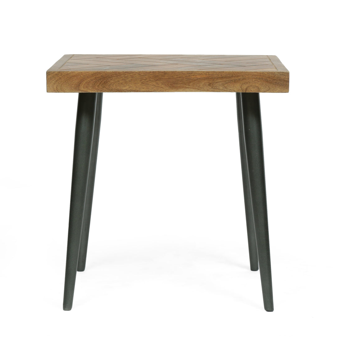 Parquet Side Table Honey Wood Metal