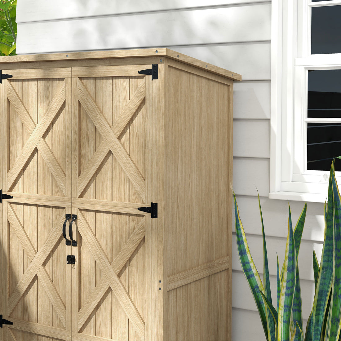 Outsunny Wooden Garden Shed, Outdoor Storage Cabinet With Waterproof Asphalt Roof, Narrow Tool Shed With Shelves And Lockable Doors, Natural Natural Wood Wood