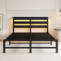 Full Size Metal Bed Frame With Wooden Headboard, Rgb Lights, Outlets & Charger, Storage Shelf, Noise Free, No Box Spring Needed Box Spring Not Required Full Black Metal Bedroom Bed Frame Metal & Wood