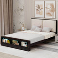 Queen Size Platform Bed Frame With Upholstery Headboard And Bookshelf In Footboard And Led Light Strips, Espresso Queen Espresso Solid Wood Mdf