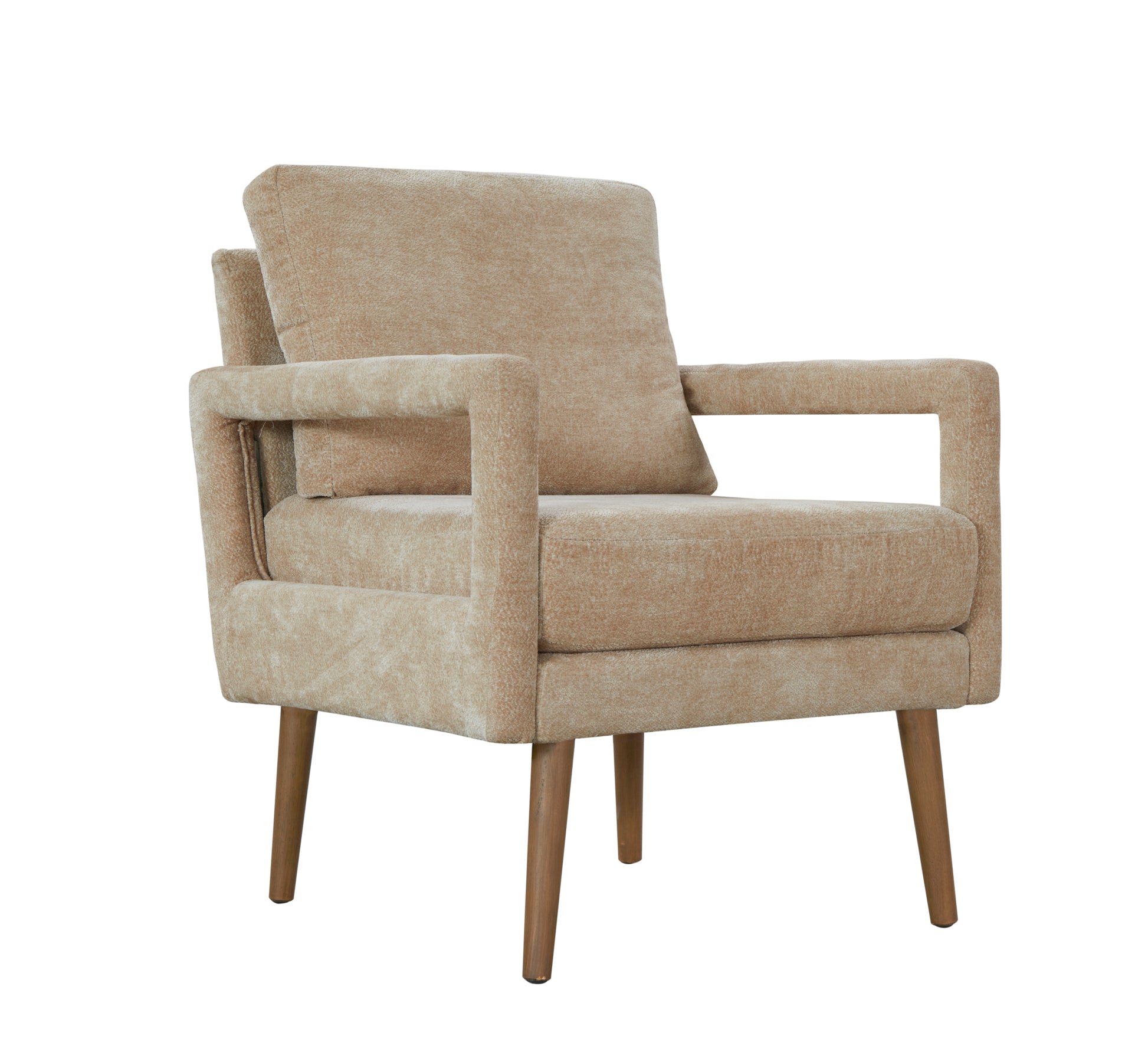 Mid Century Armchairaccent Chair With Chenille Armrest & Soft Cushion For Living Room, Bedroom, Home Office, Study, Beige Beige Foam Wood Fabric