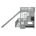 Twin Over Full Bunk Bed With Slide, Storage Staircase, Pine Solid Wooden Bunk Bed With Safety Guardrails ,Grey Grey Pine