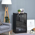 Homcom 5 Tier Media Stand Cabinet With 3 Level Adjustable Shelves, Tempered Glass Doors, And Cable Management, Distressed Black Distressed Black Particle Board