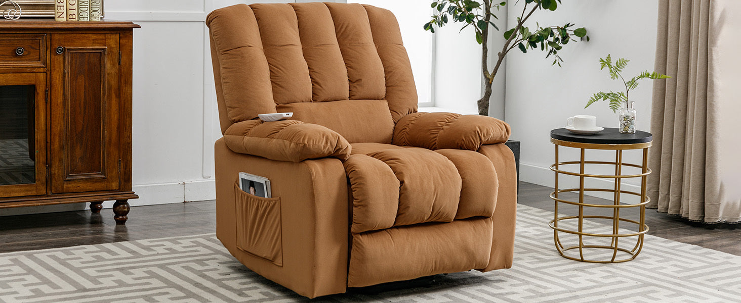 Massage Recliner Chair Electric Power Lift Recliner Chairs With Heat, Vibration, Side Pocket For Living Room, Bedroom, Light Brown Light Brown Velvet