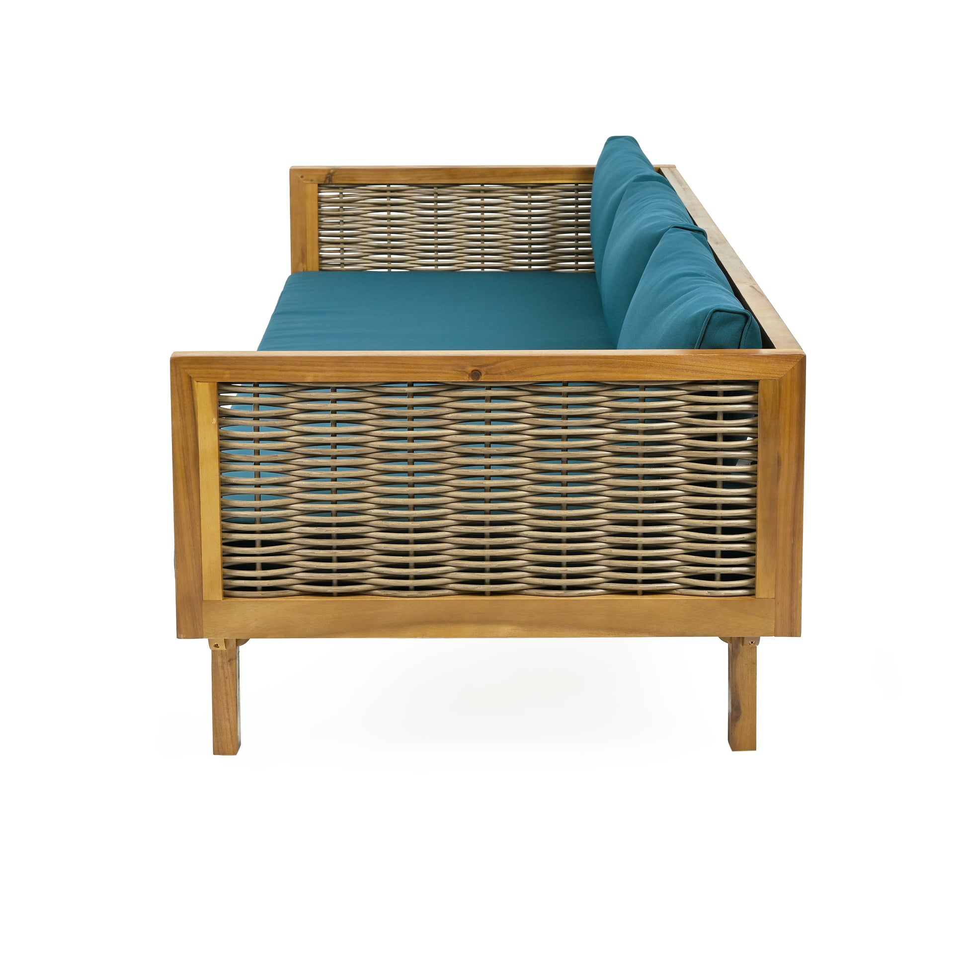 Claremont 3 Seater Daybed With Rattan Arms Teak Cushion Teak Wood Fabric Rattan