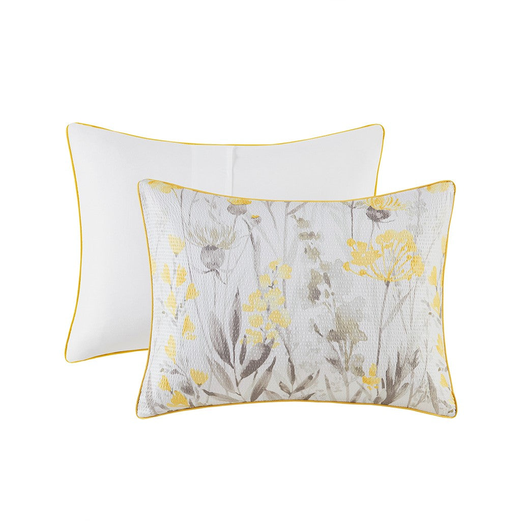 5 Piece Seersucker Comforter Set With Throw Pillows Yellow King Cal King King Yellow Polyester