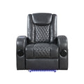 Dark Grey Power Recliner With Bluetooth Dark Grey Faux Leather Manual Handle Metal Primary Living Space Tight Back Modern Handle Square Arms Faux Leather