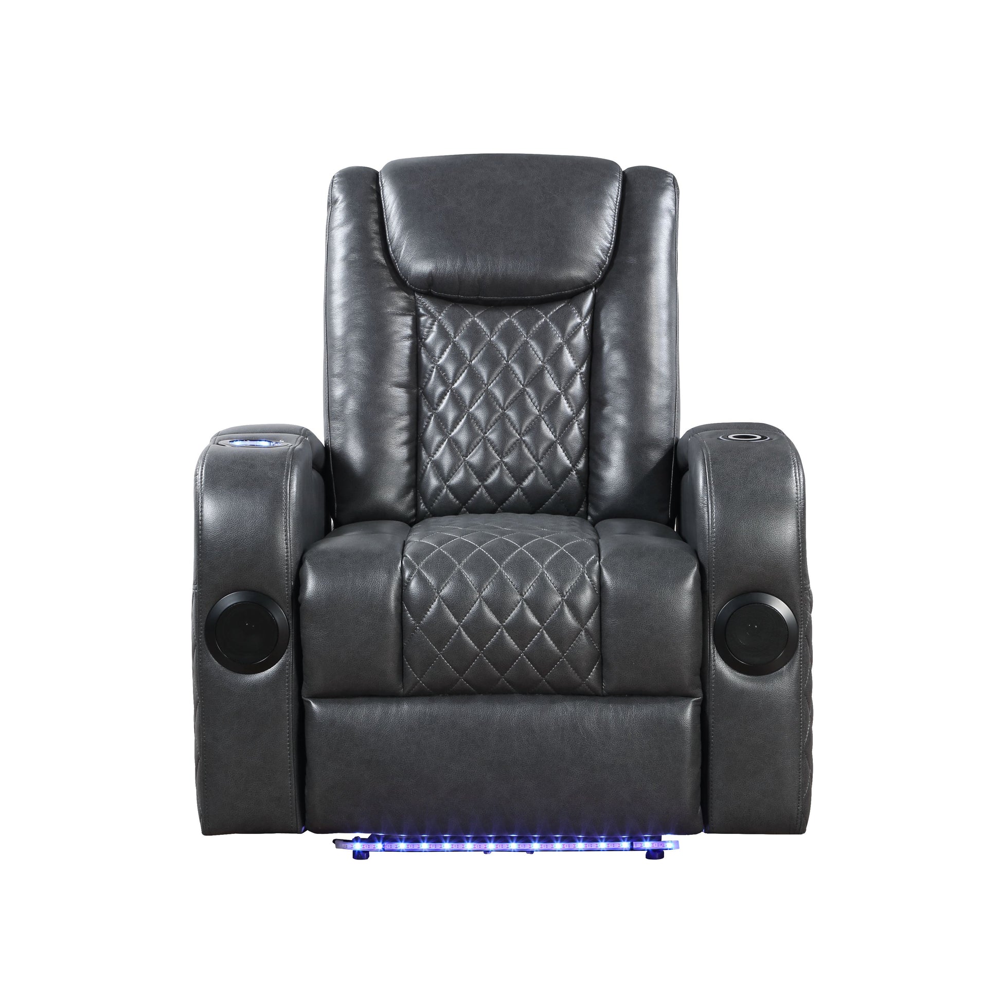 Dark Grey Power Recliner With Bluetooth Dark Grey Faux Leather Manual Handle Metal Primary Living Space Tight Back Modern Handle Square Arms Faux Leather