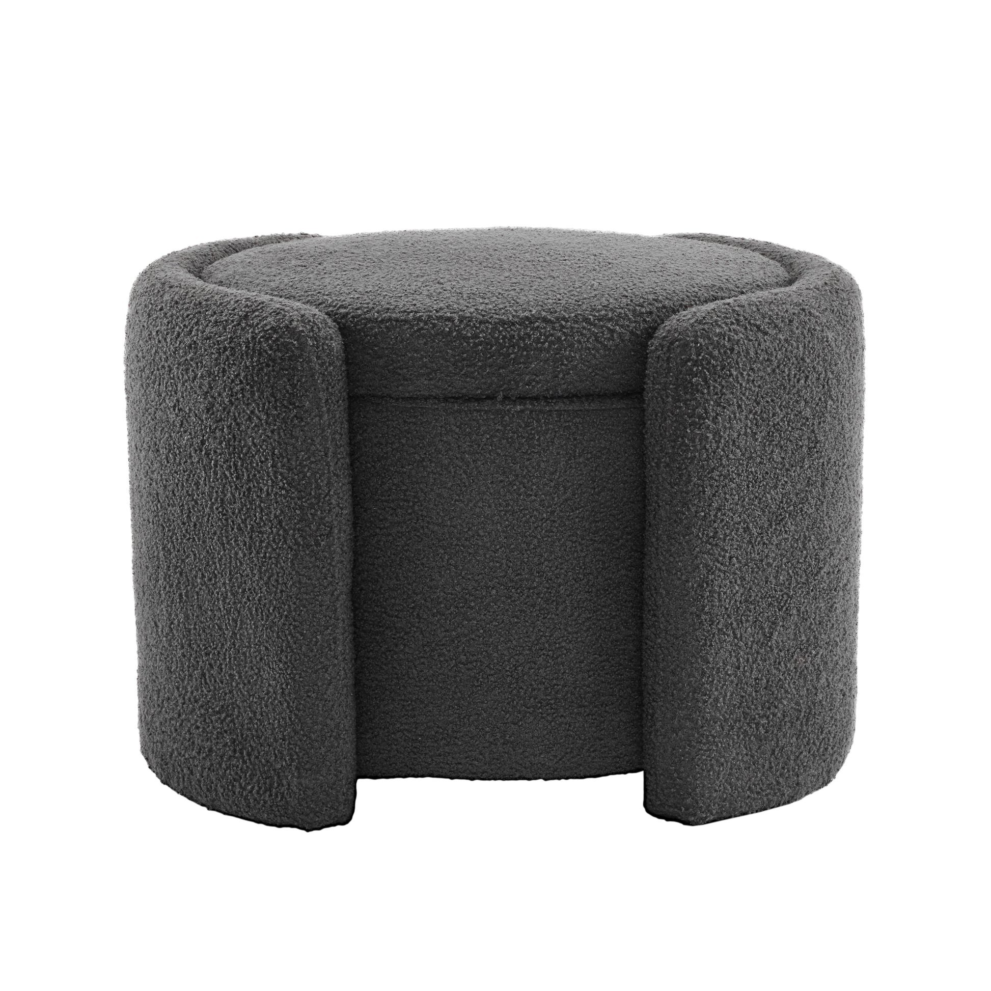 Cozy Boucle Storage Ottoman: Stylish Comfort With Hidden Storage, Grey Wood Primary Living Space Solid Grey With Storage Dark Grey Polyester Polyester Backless Casual Round Internal Storage Armless