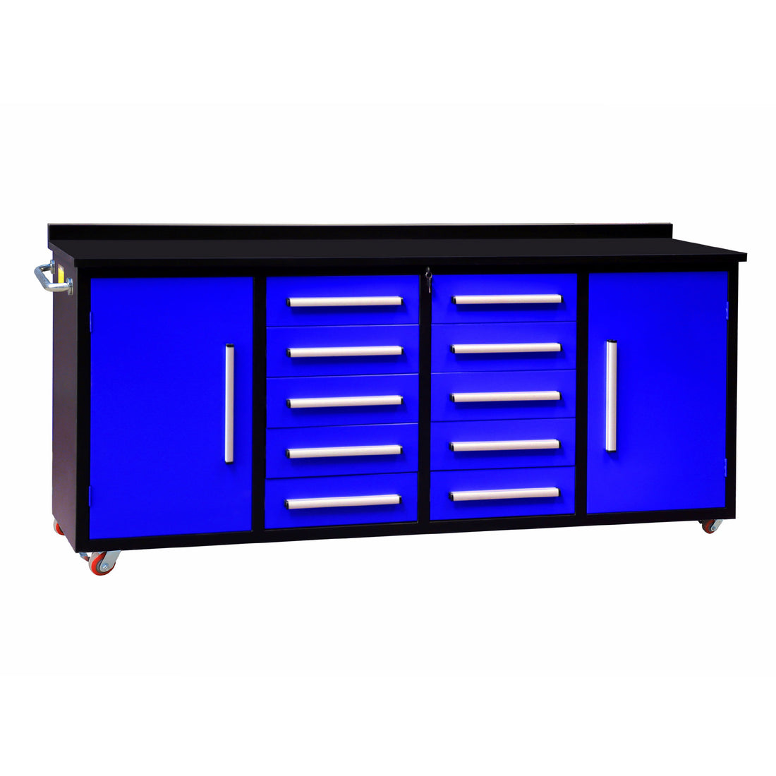 7Ft Storage Cabinets With Workbench 10 Drawers & 2 Cabinets Blue Blue Steel