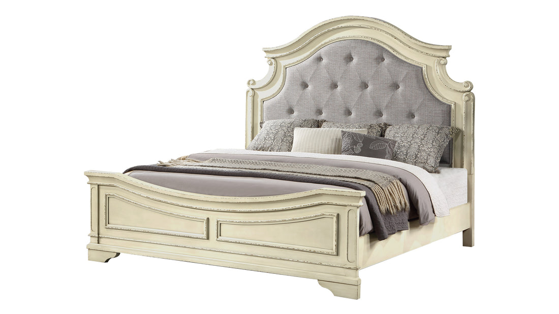 Noble Traditional Style 4 Pc Queen Bedroom Set With Button Tufted Upholstery Headboard Made With Wood In Antique Beige Box Spring Required Queen Beige Wood 4 Piece Set Bedroom Bed Included,Dresser Included,Mirror Included,Nightstand Included Traditional