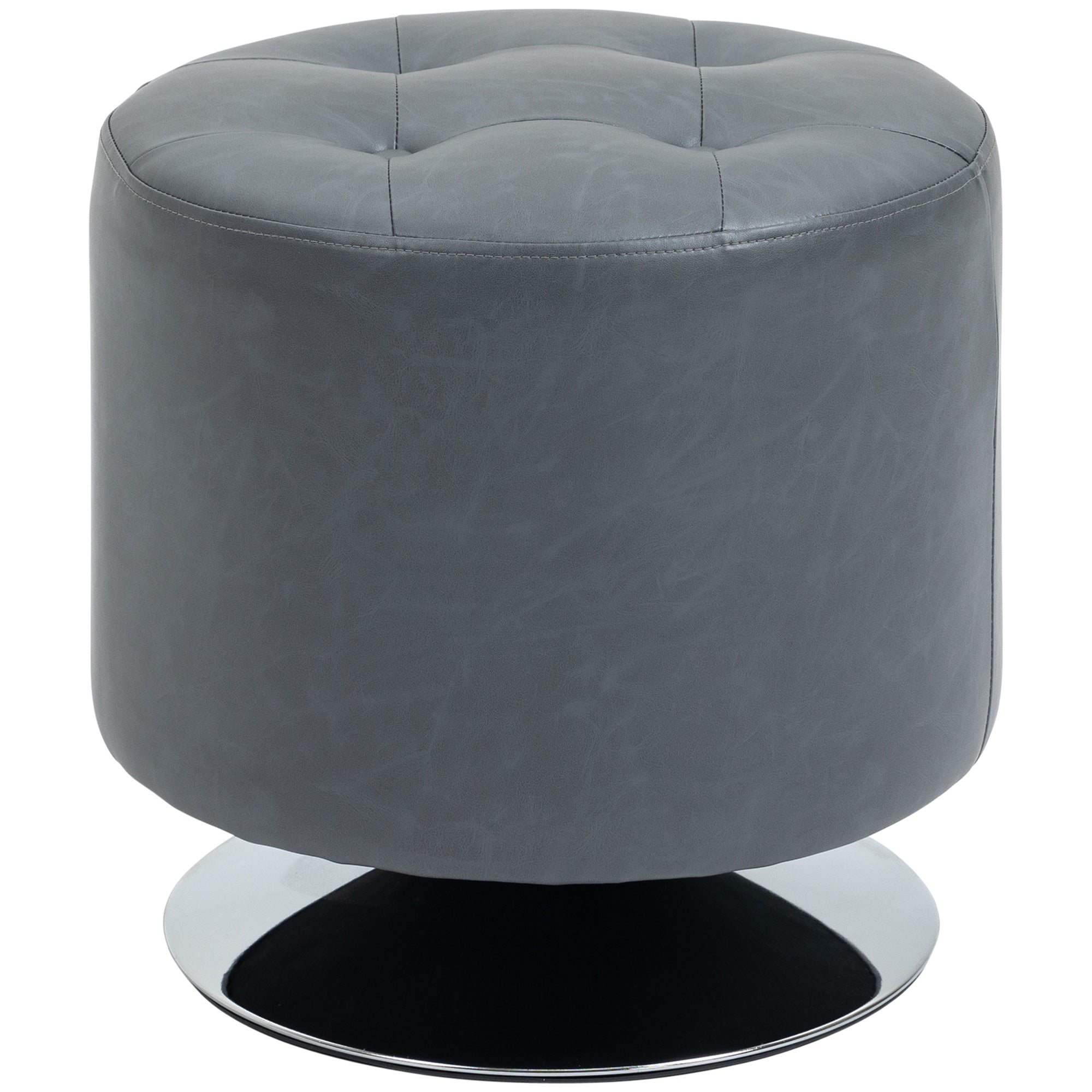 Homcom 360 Swivel Foot Stool Round Pu Ottoman With Thick Sponge Padding And Solid Steel Base, Grey Grey Steel