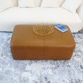 Ingram Tan Leather Ottoman Rustic,Tan Genuine Leather Wood Solid Brown Genuine Leather