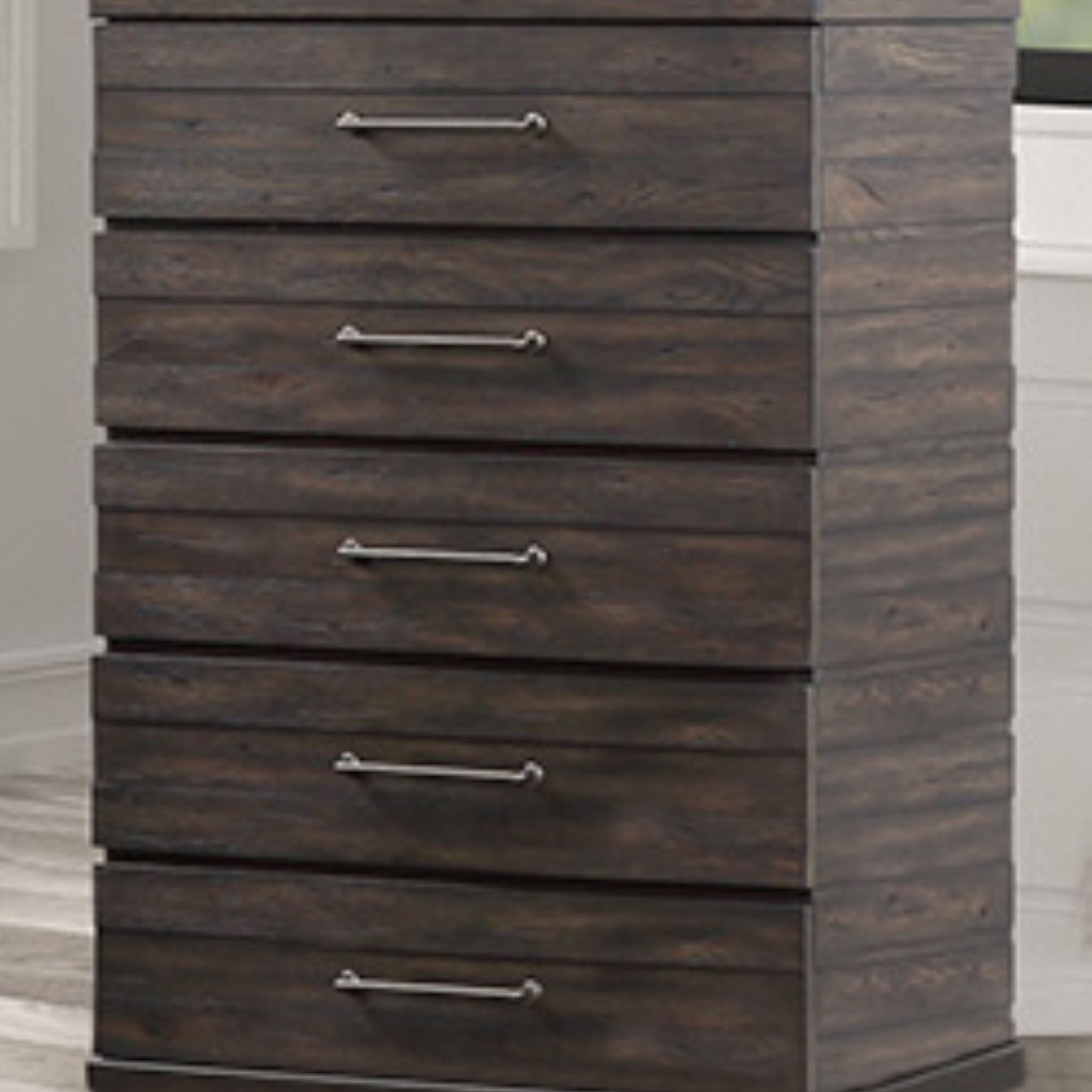 Indutrial Farmhouse 5 Drawer Chest Brown Solid Wood Mdf