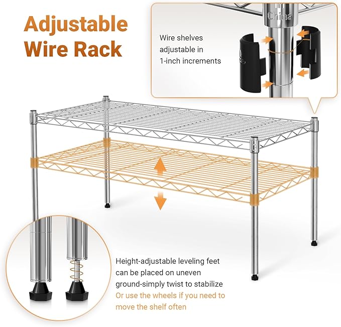 1 Tier Shelving Units, 29.92" W X 13.78" D X 14.96" H Steel Wire Rack Storage Shelving Organizer, Chrome Chrome Steel