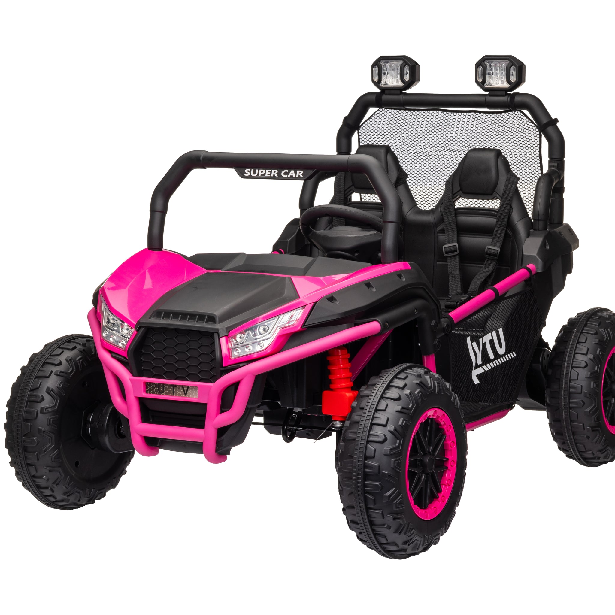 24 Volt Ride On Toys With Remote, Metal Frame Electric Powered Off Road Utv With 2 Xl Seater, 4X200W 5Mph Max, 4Wd 2Wd Switchable, 3 Speeds, Bluetooth, Storage, Pink Rose 150 199 Lbs Abs Pc Abs