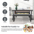 3 Piece Retro Dining Set, Rectangular Trestle Table And 2 Wood Benches For 4 People For Dining Room And Kitchen Grey Grey Solid Wood Mdf