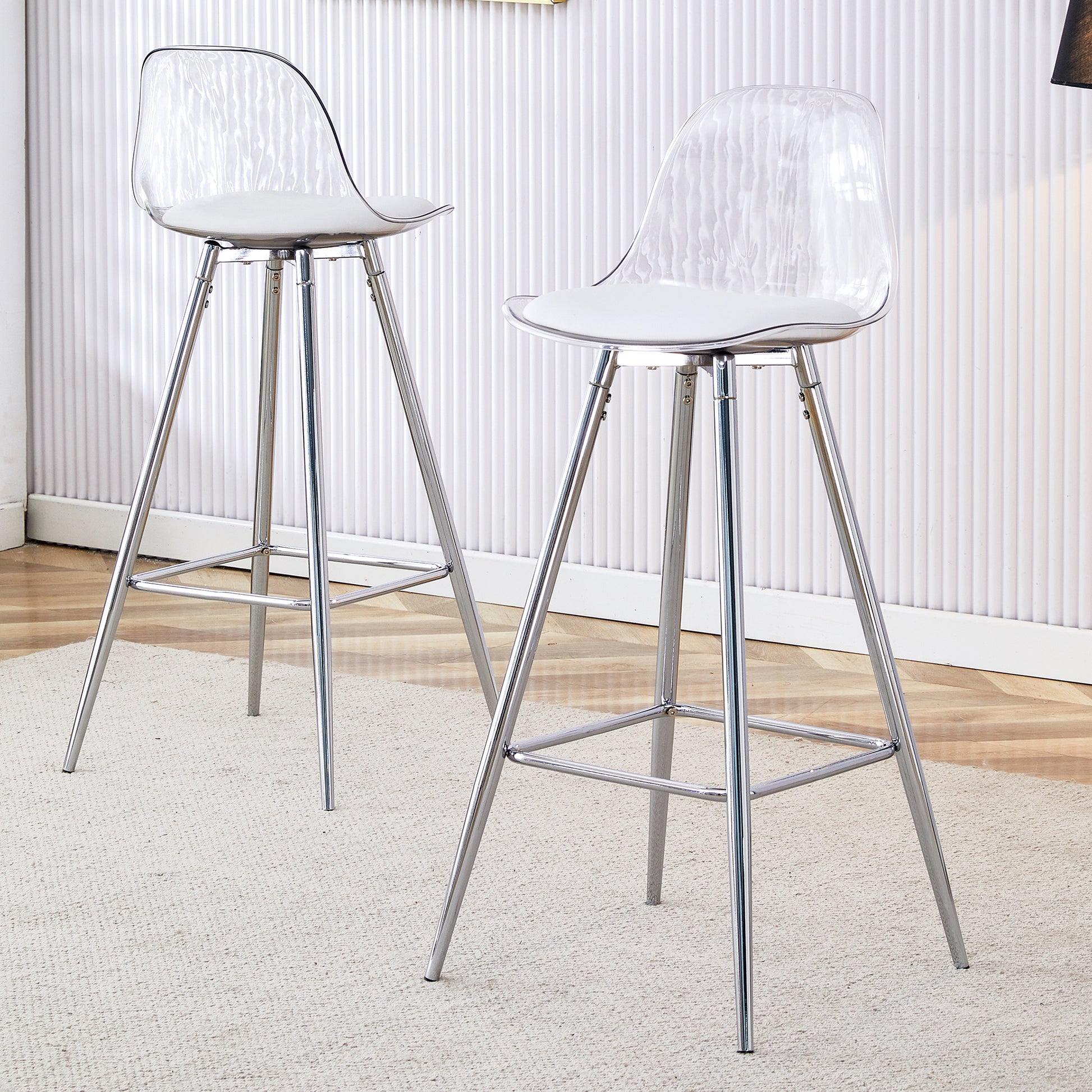 Modern And Comfortable Upholstered Bar Chairs, Metal Legs, Small Size Bar Chairs, Suitable For Part Of The Crowd, Stylish Design For Dining Room, Kitchen, Terrace And Living Room Chairs. White