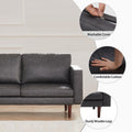 65'' Faux Leather Sofas For Living Room, Black Couch Loveseat Small Spaces Bedroom With Solid Wooden Frame And Padded Cushion, Mid Century Modern Decor Beautiful Seats Furniture, Black Brown Wood Bedroom Heavy Duty Oak 2 Seat Antique Black Faux Leather