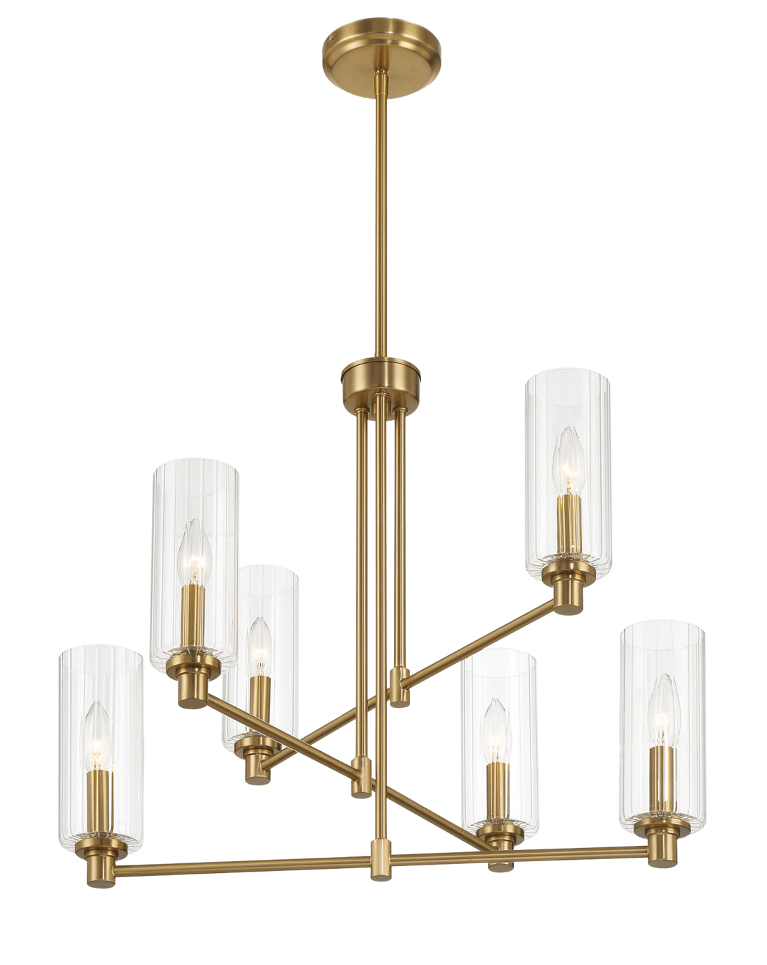 Timeless Six Lights Chandelier With Clear Ribbed Glass Satin Brass Clear,Gold Brass,Glass