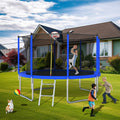 12Ft Trampoline For Kids & Adults With Basketball Hoop And Ball ,Recreational Trampolines With Safety Enclosure For Back Yard Outdoor Blue Metal