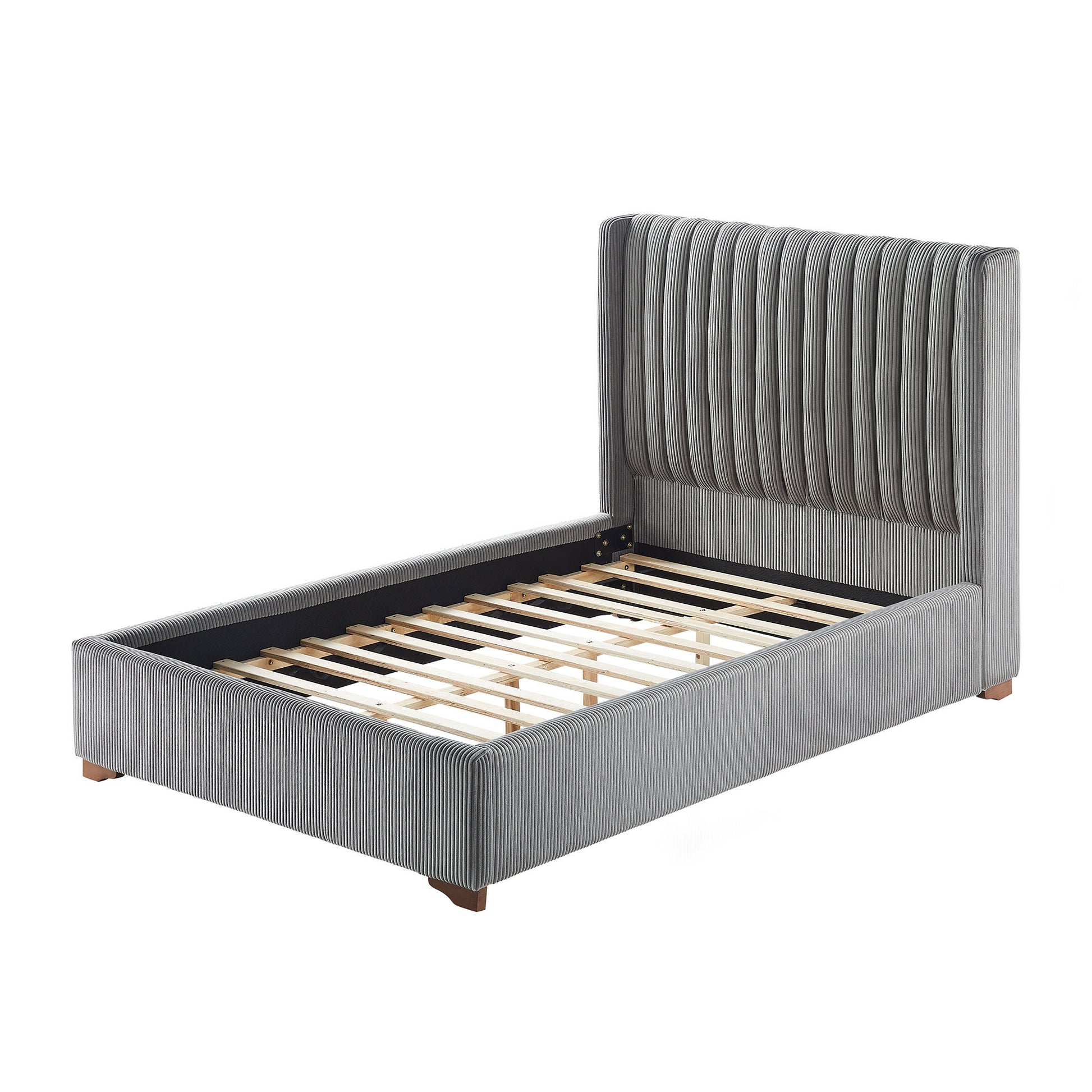 Full Size Modern Design Bed Frame Upholstered Queen Bed Frame Platform With Headboard Corduroy Headboard Wooden Slats Support, No Box Spring Needed,Mattress Foundation,Dark Grey Full Dark Grey Corduroy