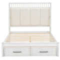 Full Size Wood Platform Bed With Upholstered Headboard And 2 Drawers, White Box Spring Not Required Full White Wood Bed Frame Solid Wood Mdf