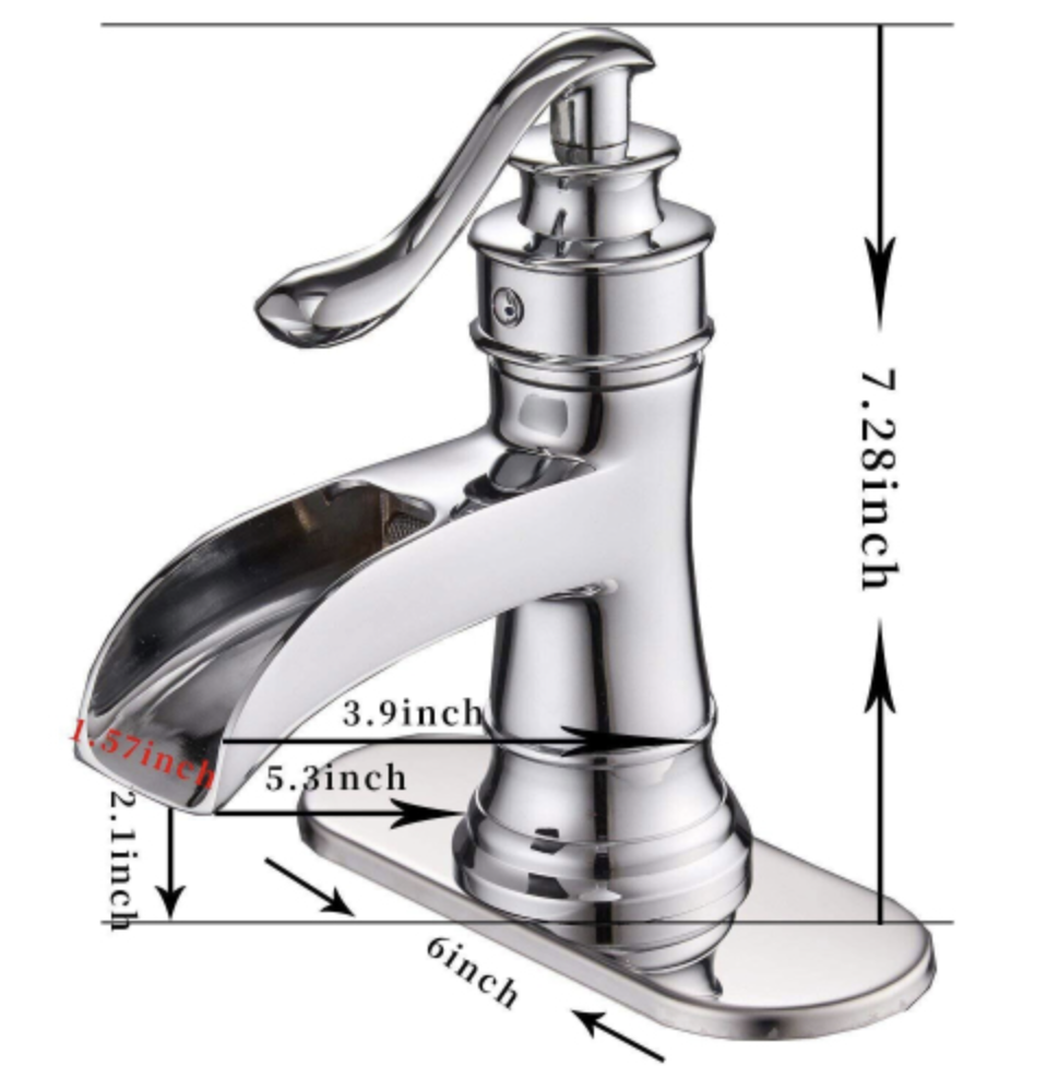 Polished Chrome Waterfall Bathroom Faucet Single Handle Vanity Sink Tap Chrome Brass