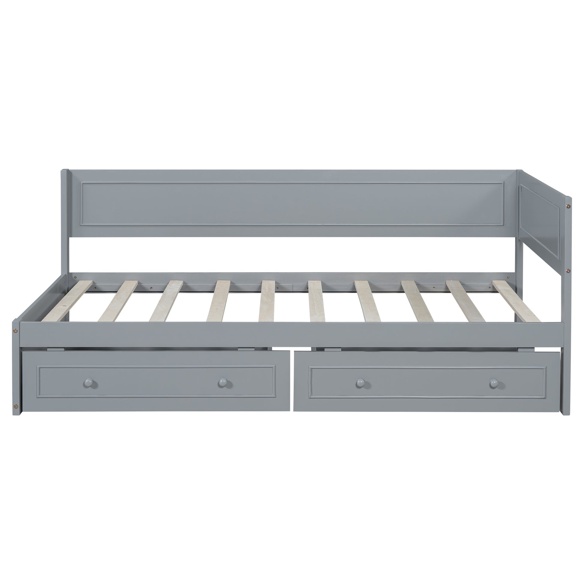 Twin Size Wood Daybed With 2 Drawers And Guardrail, Gray Gray Solid Wood Mdf