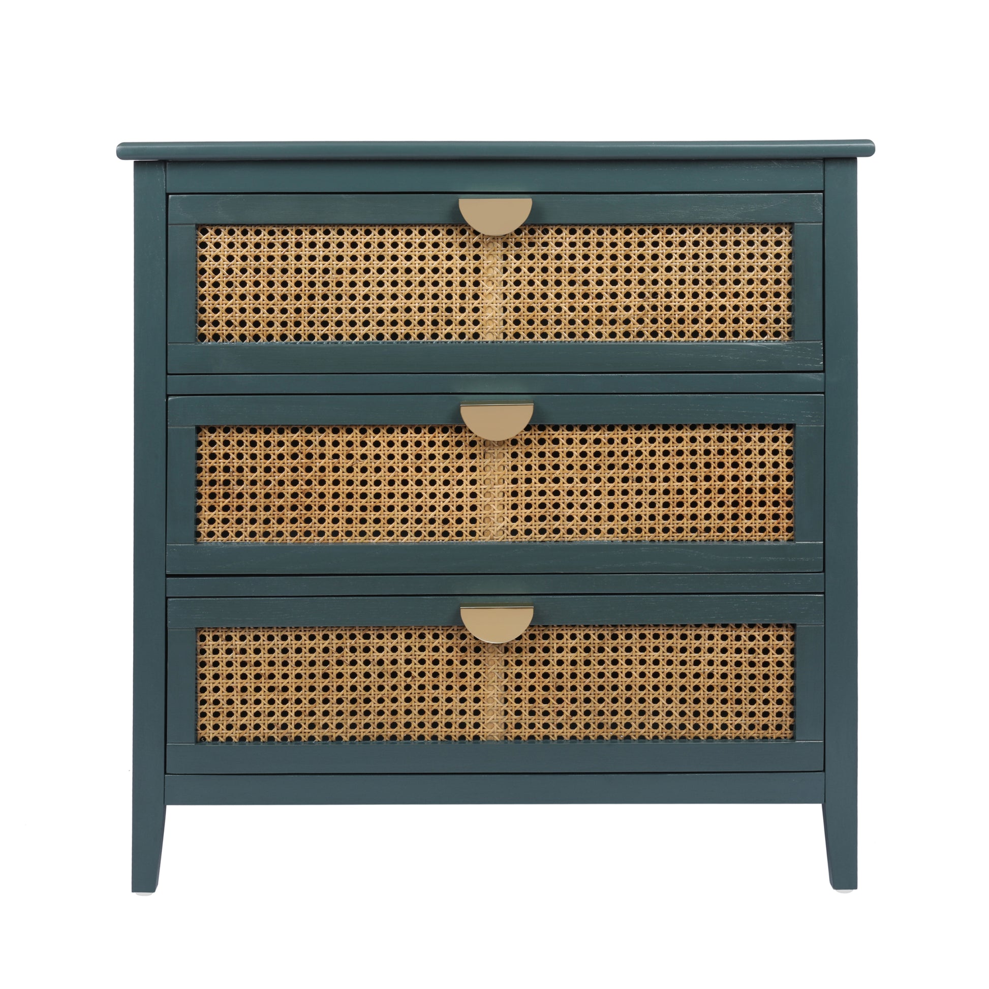 3 Drawer Cabinet,Natural Rattan,American Furniture,Suitable For Bedroom, Living Room, Study Green Mdf