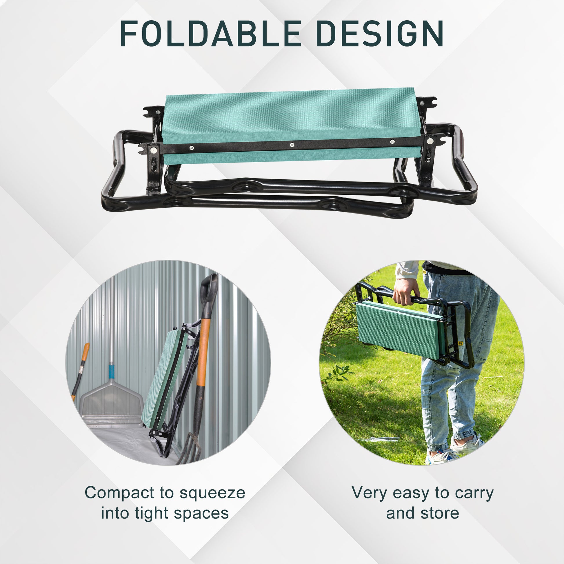 Outsunny Padded Garden Kneeler And Seat Bench, Padded Foldable Garden Stool, Green Green Steel