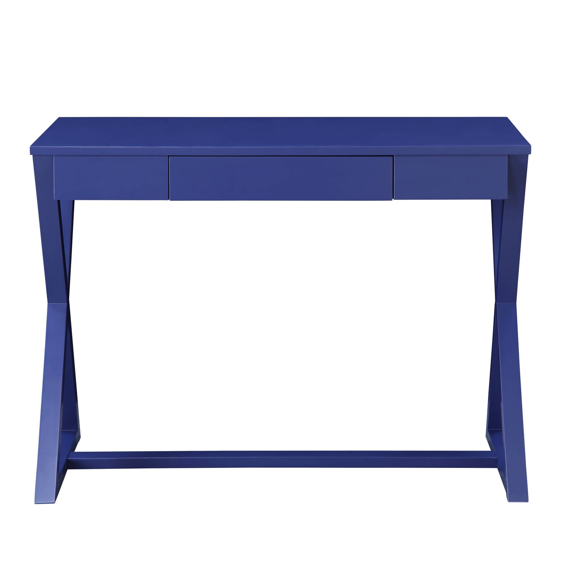 Twilight Blue 1 Drawer Writing Desk With X Shaped Base Blue Writting Desk Office Freestanding Poplar Rectangular Drawers Desk Wood Sled