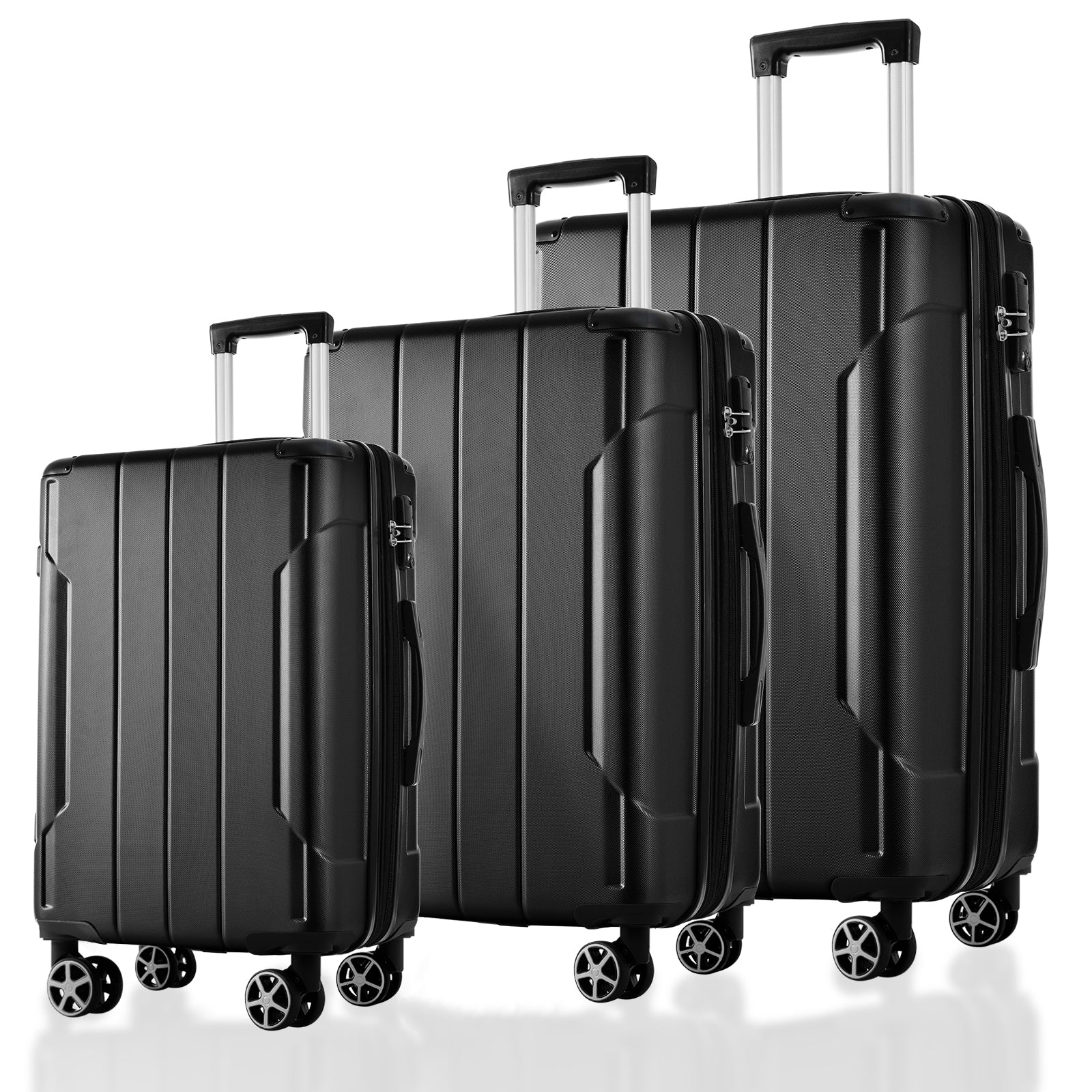 Luggage Sets 3 Piece, Expandable Hard Shell Abs Suitcases With Double Spinner, Travel Luggage Set With Tsa Lock 20 24 28Inch, Black Black Abs