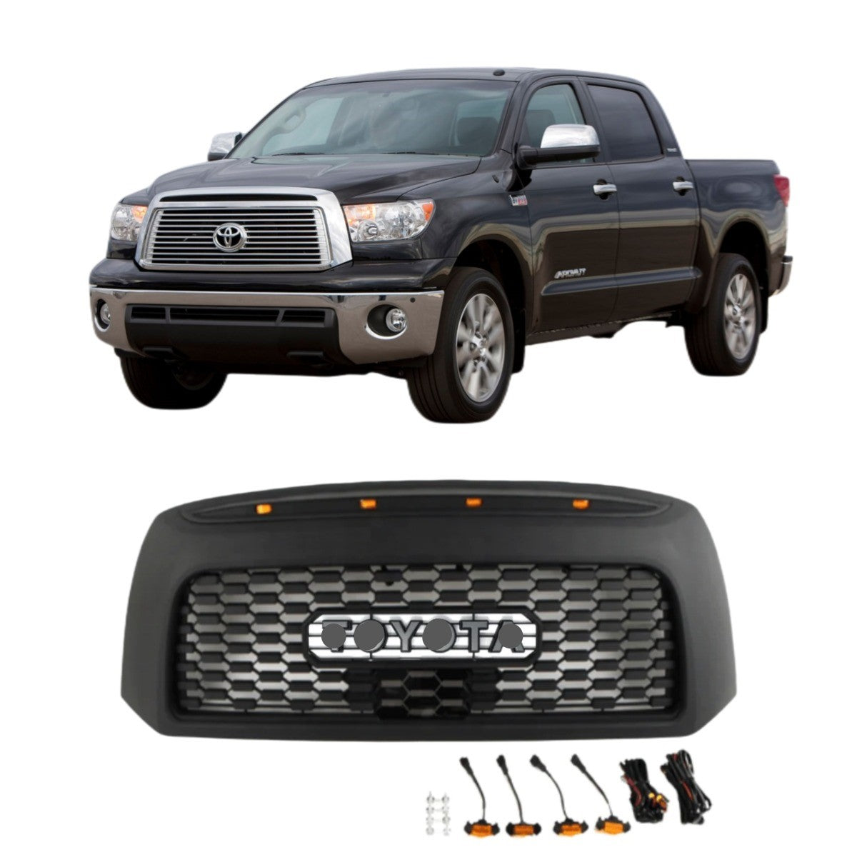 Front Gril For 2007 2013 Toyota Tundra Trd Pro Grill With Lights And Letters Matte Black Black Abs