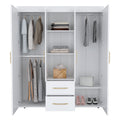 Bariloche Wardrobe, Multi Section Storage With Hanging Rods, Shelves, And 2 Drawers White Bedroom Modern Particle Board