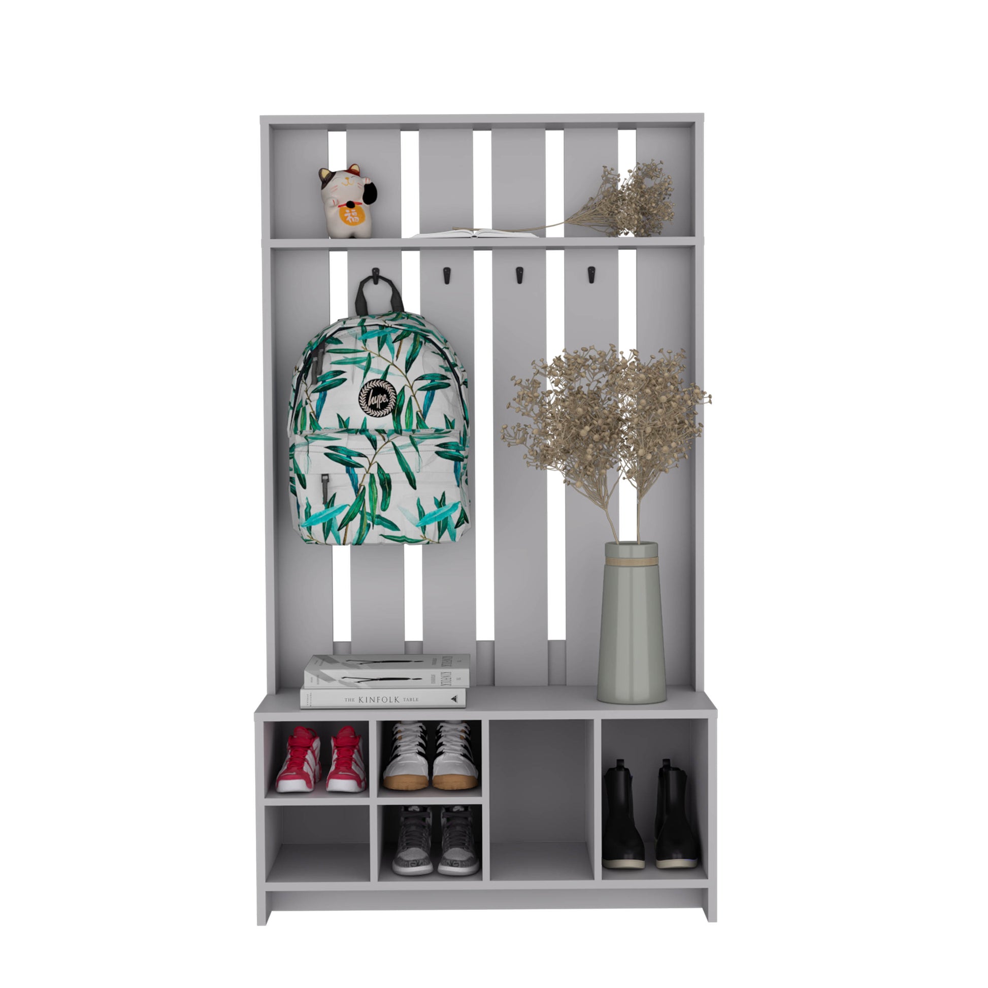 Tulcan 38" Wide Hall Tree With Bench And Shoe Storage, Entryway Bench With Coat Rack Smoke Grey Particle Board