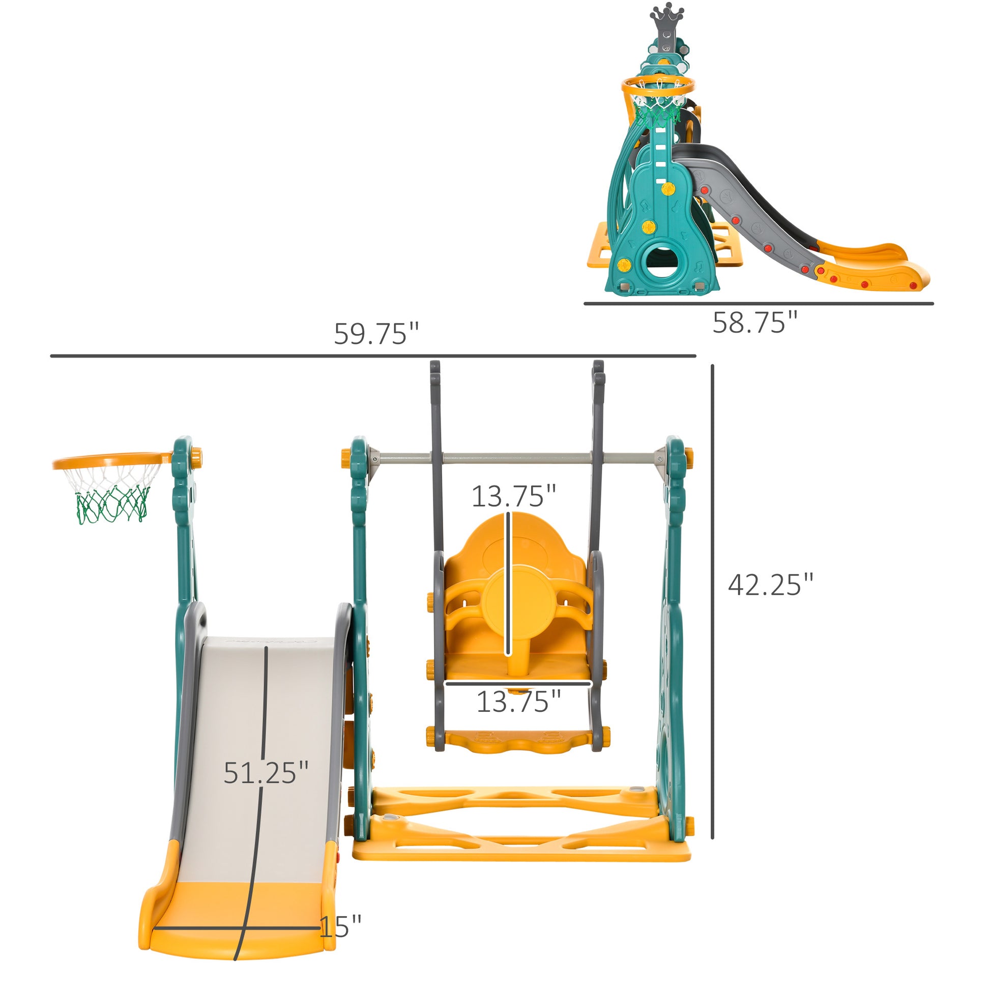 Qaba 3 In 1 Toddler Swing And Slide Set, Kids Slide With Climber, Ultra Safety, Basketball Hood, Baby Playground Set, Fun Indoor Outdoor Playset Exercise Toy For Ages 1.5 3 Multicolor Plastic