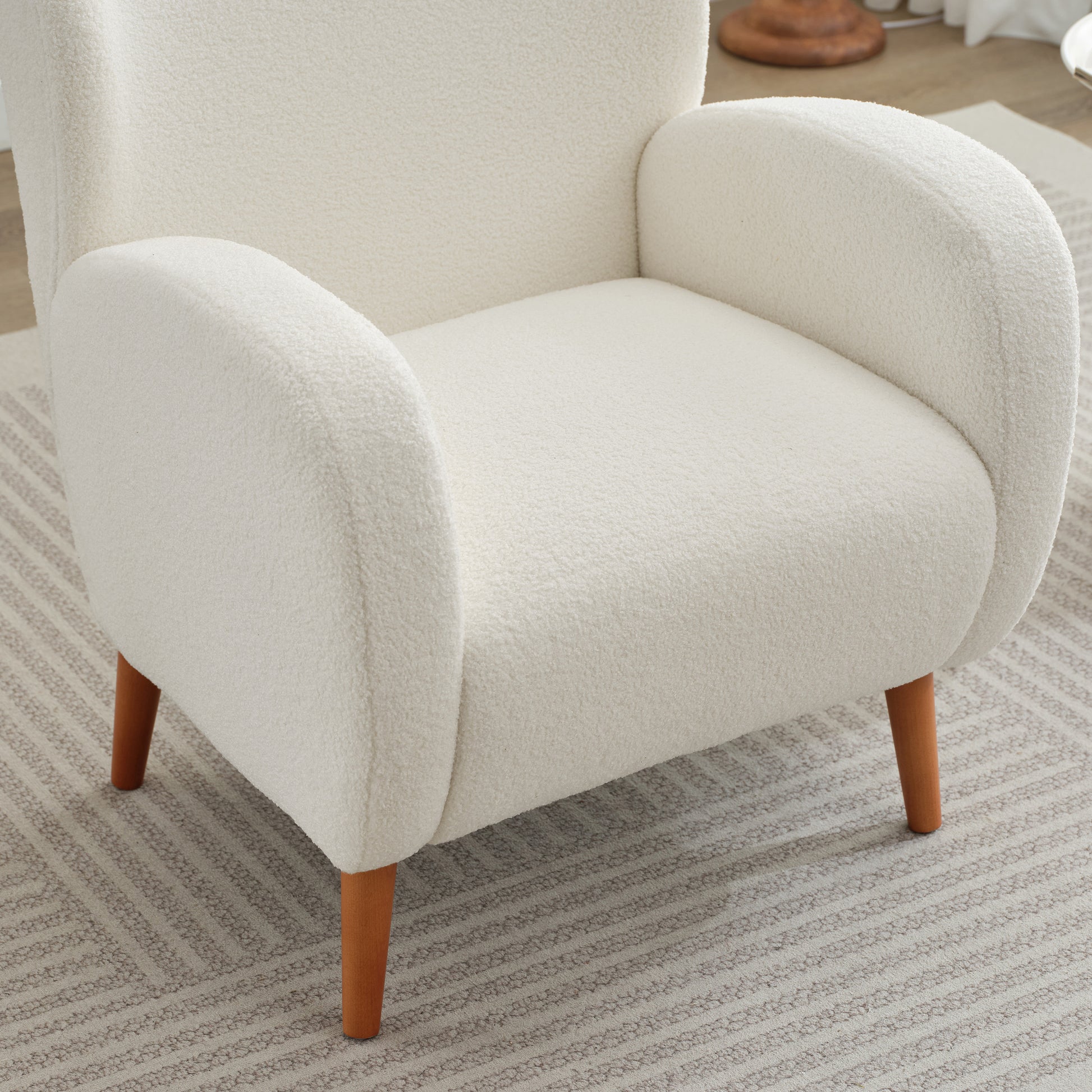 Mirod Modern Wing Back Lounge Chair Stylish Design, Soft Fabric, Solid Wood Legs, Easy Assembly, Durable Frame Beige Boucle