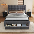 Queen Size Upholstered Platform Bed With A Big Drawer, Gray Box Spring Not Required Queen Gray Wood Bedroom Bed Frame Polyester Upholstered