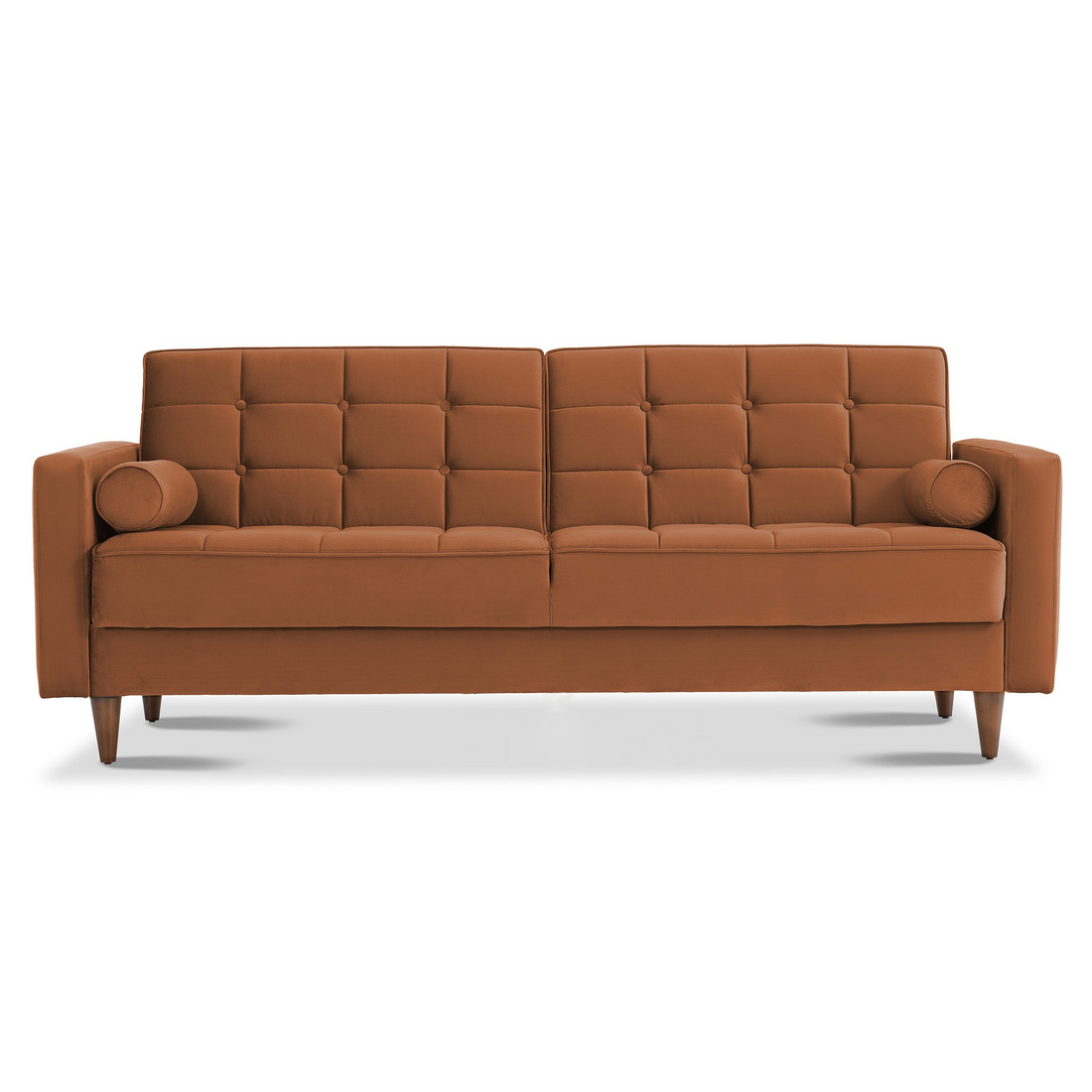 Benara Burnt Orange Velvet Sleeper Sofa Burnt Orange Velvet Metal Primary Living Space Tufted Back Mid Century Modern Foam Velvet 3 Seat