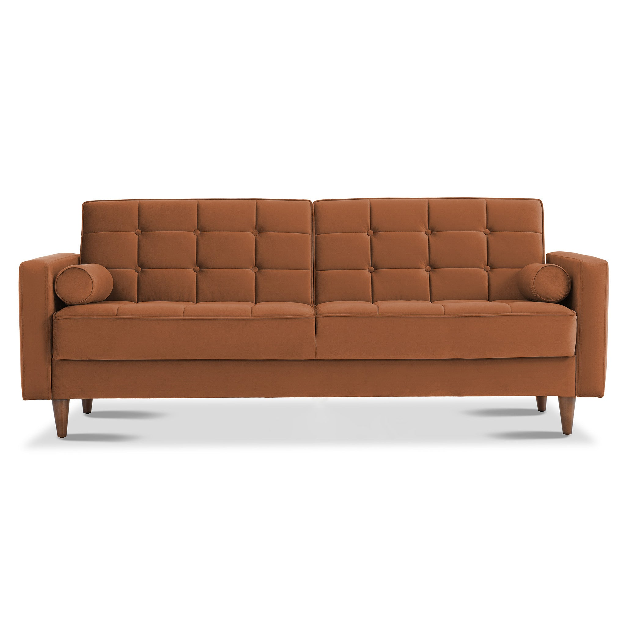 Benara Burnt Orange Velvet Sleeper Sofa Burnt Orange Velvet Metal Primary Living Space Tufted Back Mid Century Modern Foam Velvet 3 Seat