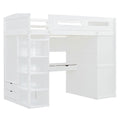 Twin Size Loft Bed With Desk, Wardrobes, 4 Drawers And 4 Shelves White Twin White Solid Wood